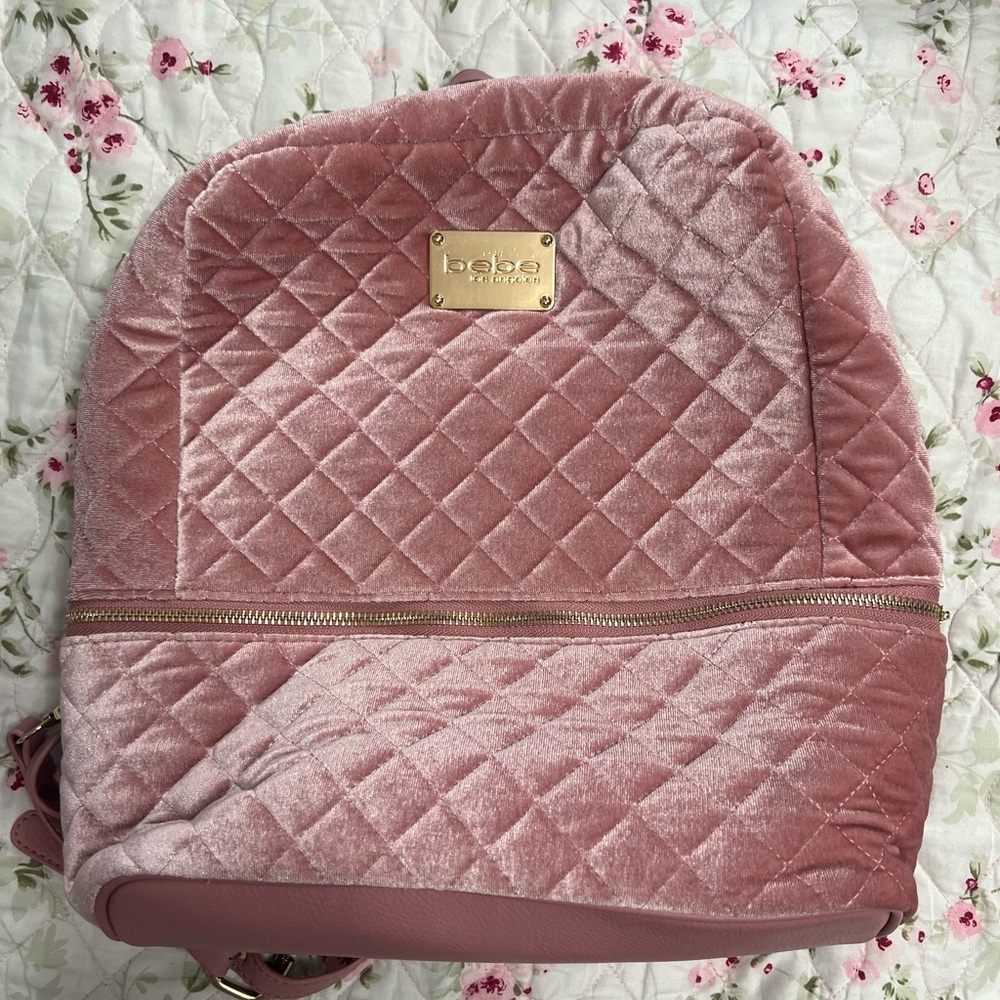 bebe pink velvet backpack